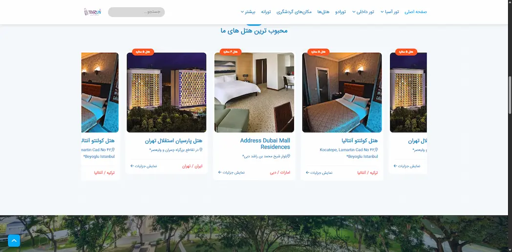 سایت و اپلکیشن رزرو تور و سفر توران مشابه علی بابا