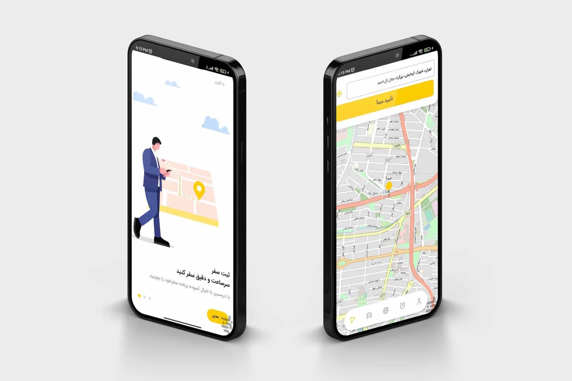 اپلیکیشن راننده و کاربر در مسیر